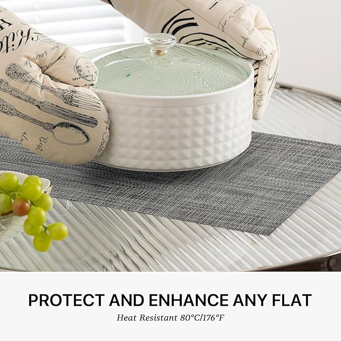 LEXMORE PVC Woven Placemats 8 PCS Wipeable Indoor/Outdoor Table Mats Washable Vinyl Place Mats for Dining Table, Set of 8-Dark Gray