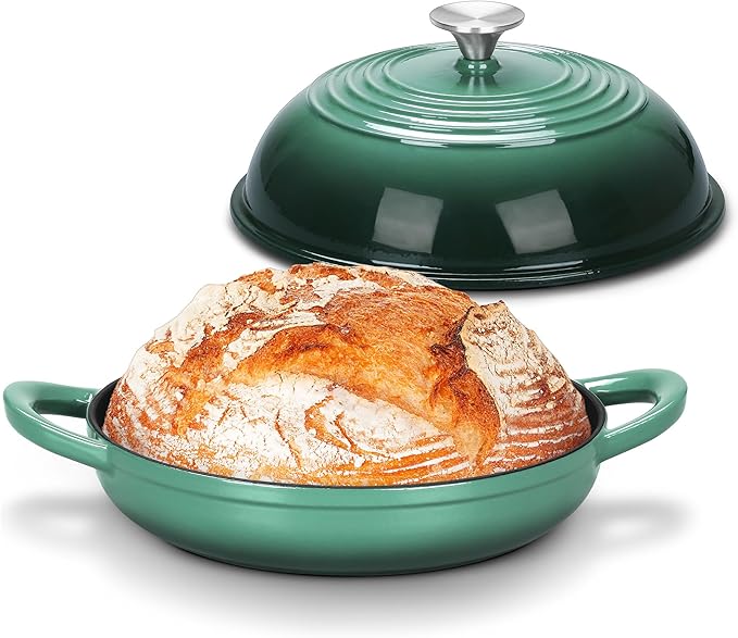 Bread Oven for Sourdough (5.5 QT), Joyfair Enamaled Cast Iron Bread Dutch Oven with Lid, Sourdough Bread Baking Pan, Heavy Duty Dual Handles, Non-Stick & Even Cooking, Oven-safe 500°F, Olive Green