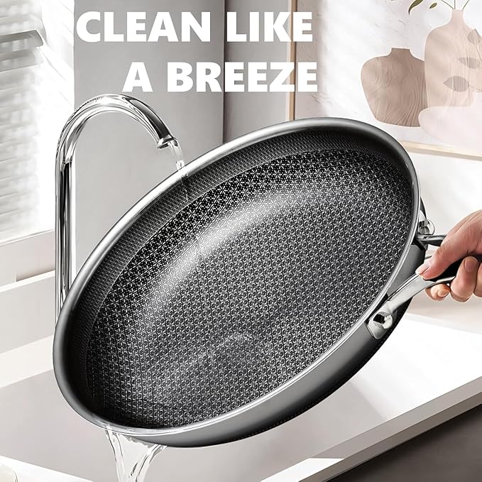 Non Stick Frying Pans Set, Hybrid Pans Set Nonstick (10 pcs), Pan for cooking, PFOA Free Kitchen set, Dishwasher and Oven-Safe Cookware Sets, Stainless Steel Skillets