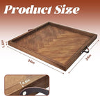 Tray for Ottoman 24 x 24 Inches, Square Ottoman Trays, Large Wooden Tray with Leather Handles, Food Serving Trays for Dinner, Breakfast, Snacks
