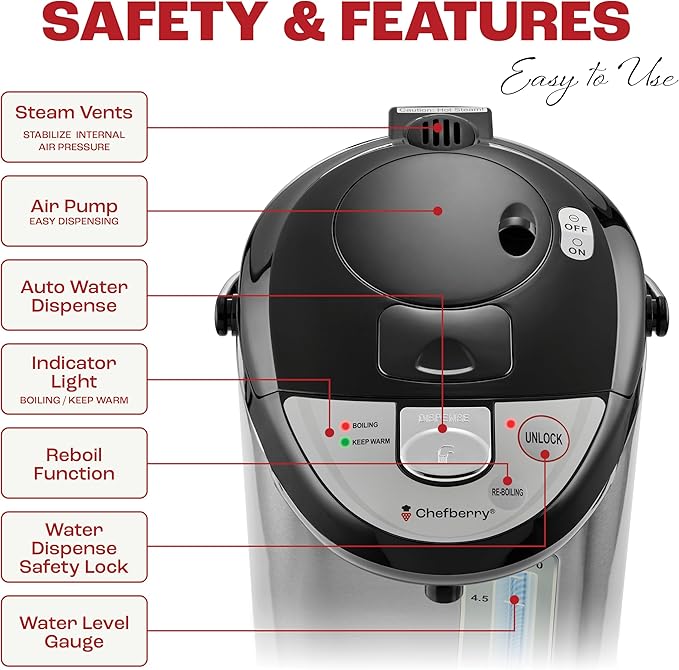 Premium 5.5 QT Hot Water Boiler and Warmer With auto dispense and Manual Pump, Quick Heatup and Keep-Boil Function for Instant On-Demand Hot Water Anytime, Boil-Dry Protection, ETL Approved