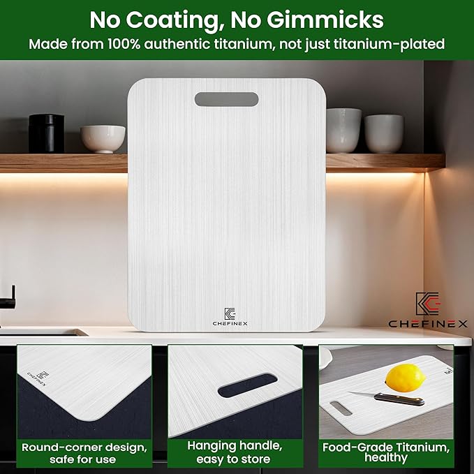 Pure Titanium Cutting Board – 14” x 11” x 0.08” – Ultra-Wide, Real Titanium, No Odor, Hygienic Surface For Fruits, Vegetables, Meat, Heavy-Duty Metal Chopping Mat for Kitchen (Large)