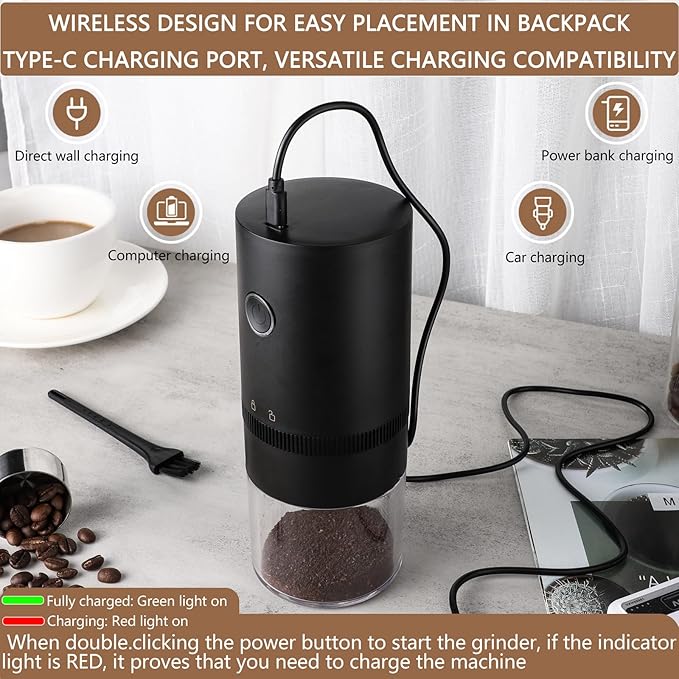 Portable Burr Coffee Grinder Small - Coffee Bean Grinder Electric with Multi Grind Settings for French Press, Cold Brew, Moka Pot, Pour-Over, Espresso Machine