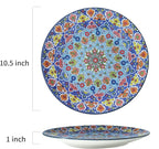 glowworm Dinner Plates Set of 4, 10.5 Inch Ceramic Plates for Steak, Dishes Set for Kitchen, Housewarming Gift，Microwave, Oven & Dishwasher Safe, Bohemian