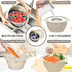 Colanders, 4-1 Colander with Mixing Bowls Set, Strainers for Kitchen, Food Strainers with Grater, Kitchen Gadgets Strainer Basket for Draining Pasta, Vegetable, Fruit & Veggie Washerl,Beige
