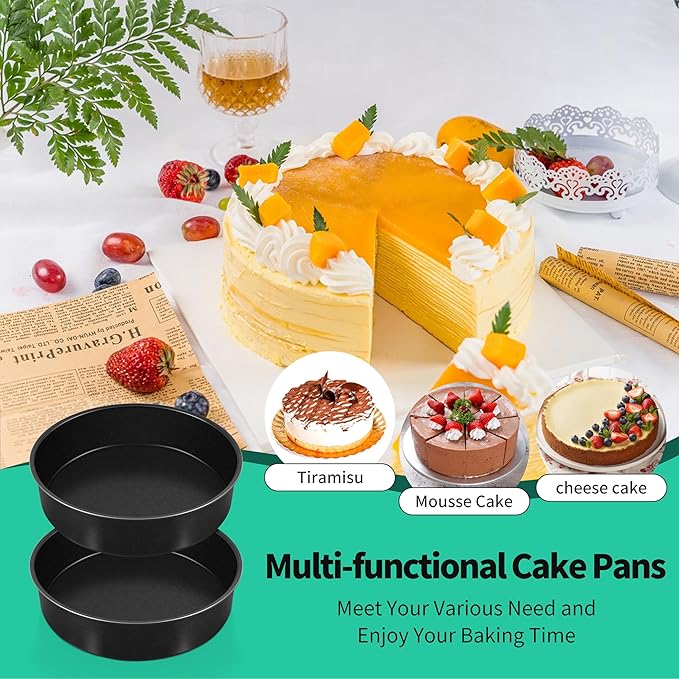 P&P CHEF Non-stick Cake Pan Set of 2, 9.5 Inch Round Baking Cake Pans Tins for Tier Smash Cakes, Non-Toxic & Solid, Stainless Steel Core & Leak-Proof, 2Pcs
