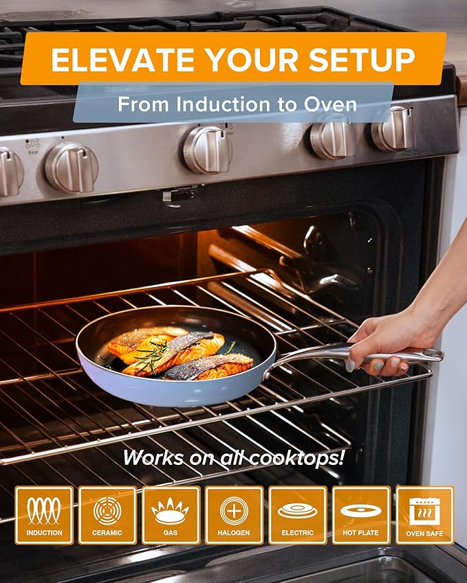 Nuwave Lux 13-Piece Premium Cookware Collection, Healthy G10 Duralon Blue Ceramic Nonstick, Ultra Durable, PFAS-Free, Lightweight & Works on All Cooktops