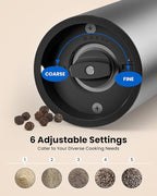 Electric Salt and Pepper Grinder Set with Rechargeable Base - Upgraded Large Capacity, Refillable Pepper Mill Set with LED Light & Adjustable Coarseness, Ideal for Kitchen, Outdoor, BBQ & Gift Giving