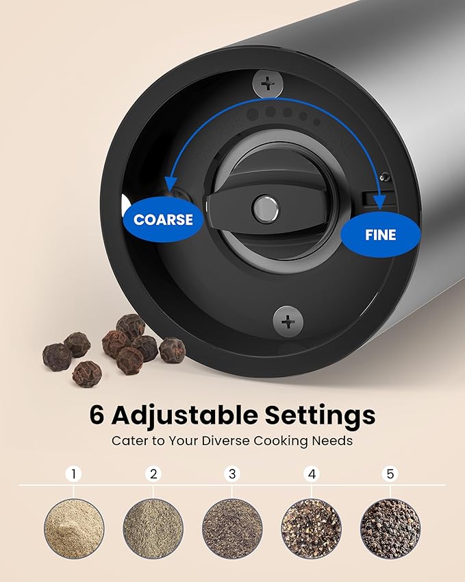 Electric Salt and Pepper Grinder Set with Rechargeable Base - Upgraded Large Capacity, Refillable Pepper Mill Set with LED Light & Adjustable Coarseness, Ideal for Kitchen, Outdoor, BBQ & Gift Giving
