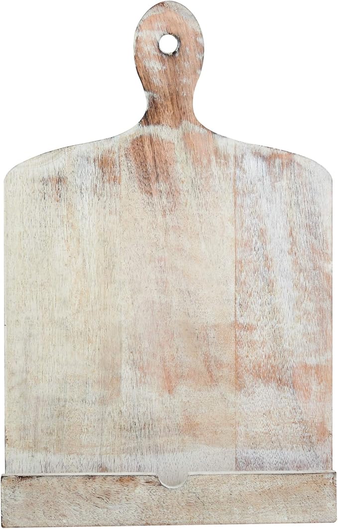 Wedding Gift Wooden Cookbook Stand Recipie Book Holder for Cooking Chopping Board Style Foldable Easel for Kitchen Text Book Tablet L 9.5 x B 1.5 x H 14 inches (White)