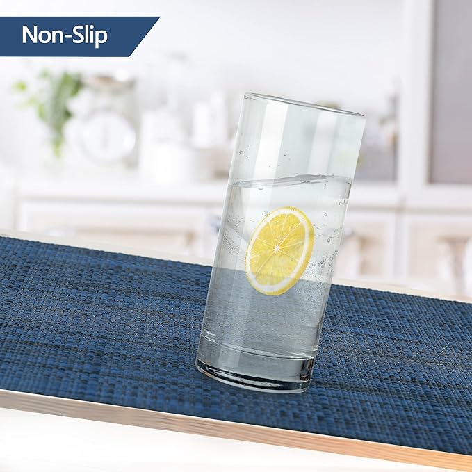 Navy Blue Placemats Set of 4 - Easy Clean Washable Vinyl Placemats - Wipeable Heat Resistant Table Mats for Dining Table - 17x12 Inch (Navy Blue, 4)