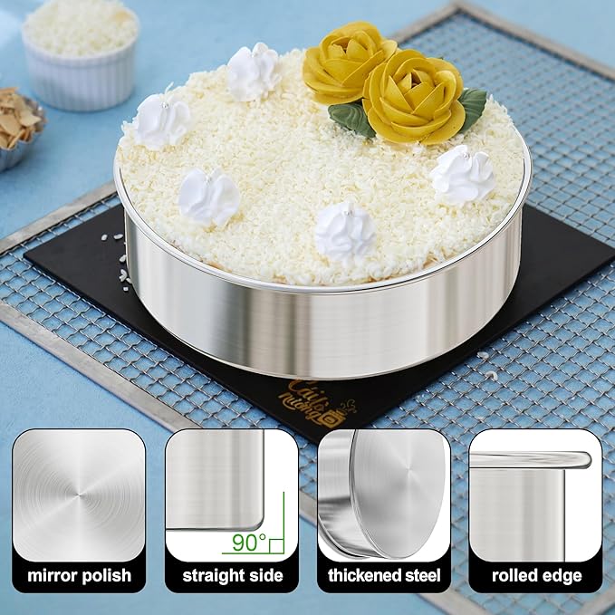 8 Inch Cake Pan Set of 3, Nonstick Circle Round Cake Pans with 100PCS Pre-cut Parchment Papers for Layer Cake, Non-Toxic Stainless Steel Baking Pans Set for Birthday Christmas Wedding, Dishwasher Safe