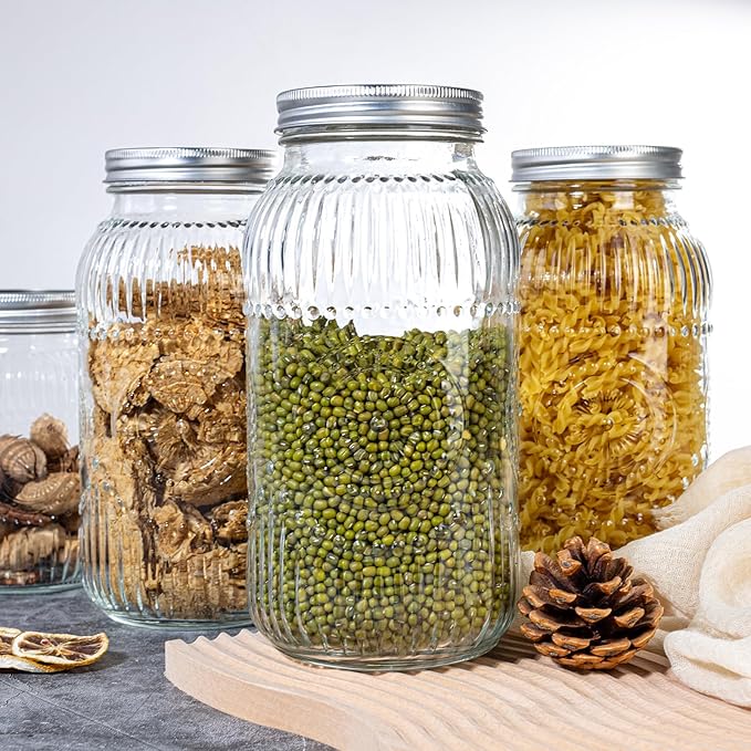 WELLIFE 64oz Mason Jar, 1 Pack Large Mason Jars Wide Mouth for Pickling, Canning, Fermenting and Food Storage, Microwave & Dishwasher Safe