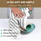 Native Fab 100% Cotton Striped Kitchen Towels - Set of 12-16"x26"- Basket Weave Stripe Dish Towels for Quick Drying, Absorbent Kitchen Wash Cloths Set with Hanging Loop - Black