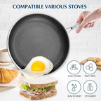Skillets and Frying Pans NonStick with Lid, 10 inch Stainless Steel Non Stick Frying Pan Honeycomb for Kitchen Cookware - Dishwasher and Oven Safe Pan for Induction Gas Ceramic.
