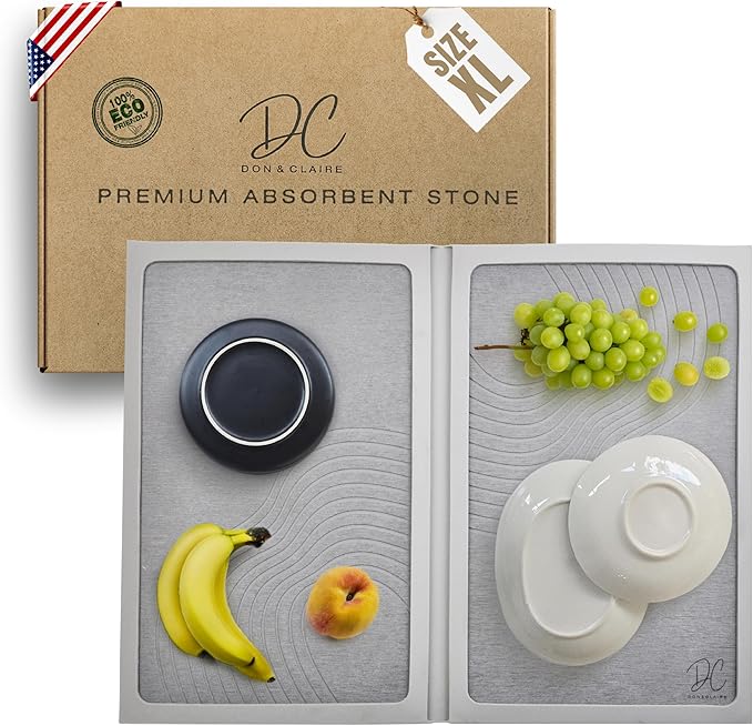 DON & CLAIRE Stone Dish Drying Mat for Kitchen Counter - Quick Drying, Super Absorbent, Non-Slip Mat for Dishes, Glassware, Fast Dry Stone Mat for Kitchen Sink, Easy to Clean | (21.5" x 16.3", Grey)