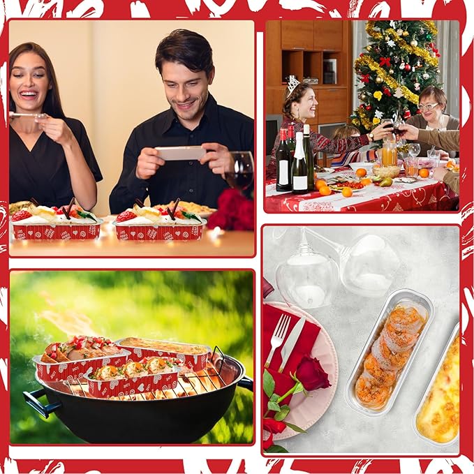 50 Pcs Valentine Mini Loaf Pans With Lids, 6.8oz Rectangle Aluminum Foil Baking Cups Muffin Tins Disposable Mini Cake Pans for Wedding Party Decoration Supplies