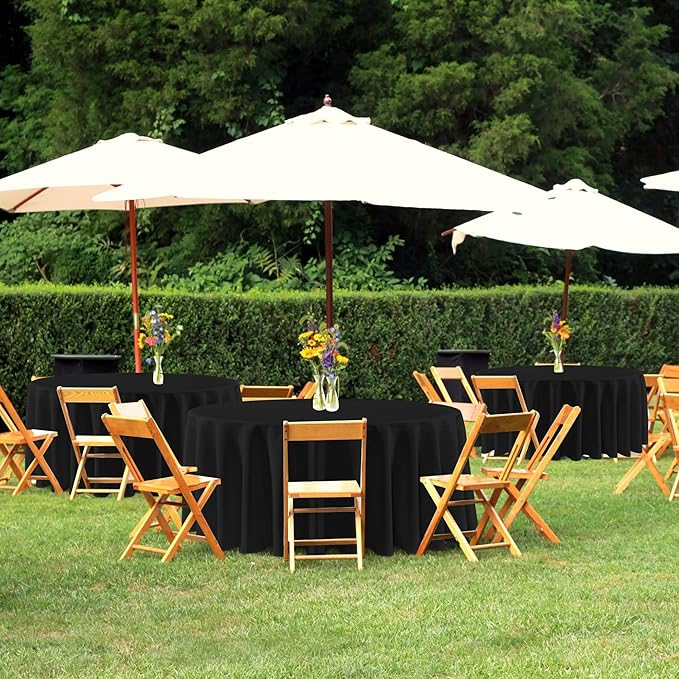 sancua 108 Inch Round Tablecloths Black, 6 Pack - Circle Fabric Cloth Table Cloths for Wedding Party Reception Banquet Birthday, Washable Polyester Table Cover (Fit 30-72 Inch Tables)