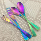 Rainbow Silverware Set, 24-Piece Stainless Steel Flatware Set Service for 4, Tableware Cutlery Set for Home and Restaurant, Knives Forks Spoons, Matte Finish, Dishwasher Safe (Rainbow)