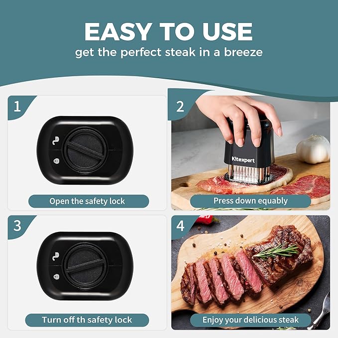 KITEXPERT Meat Tenderizer Tool with 56 Stainless Steel Ultra Sharp Needle Blade, Durable Meat Tenderizer with Safety Lock, Chicken Tenderizer for Beef, Steak, Meat Tenderizer Machine