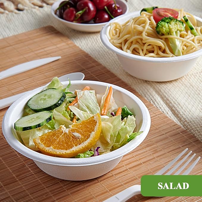 Vplus 200 Pack 12 OZ Paper Bowls, Disposable Compostable Bowls Bulk, Eco-friendly Bagasse Bowls, Heavy-duty Bowls Perfect for Milk Cereals, Snacks, Salads
