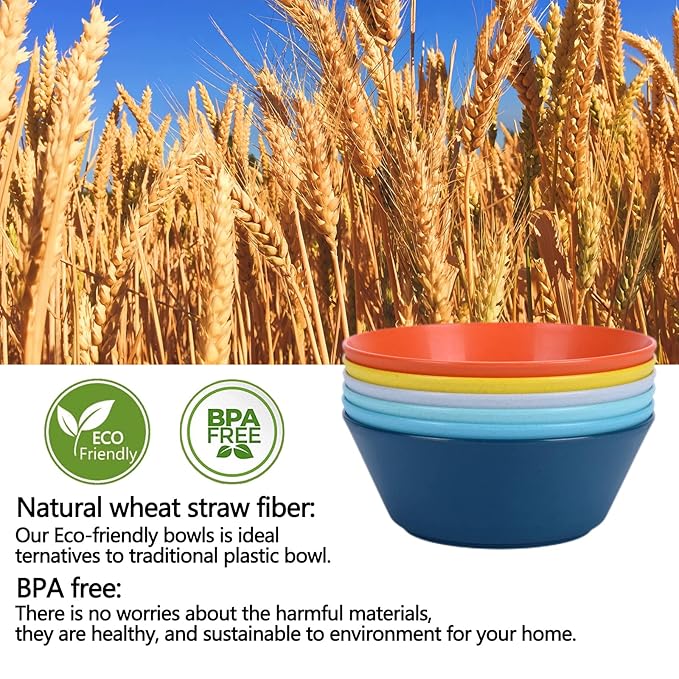 Unbreakable Large Cereal Bowls Set of 6, 32 Ounce BPA-Free Microwave and Dishwasher Safe Salad Bowls, Stackable Color Kitchen Set for Serving, Soup, Oatmeal, Pasta, Noodles - 6 Colors