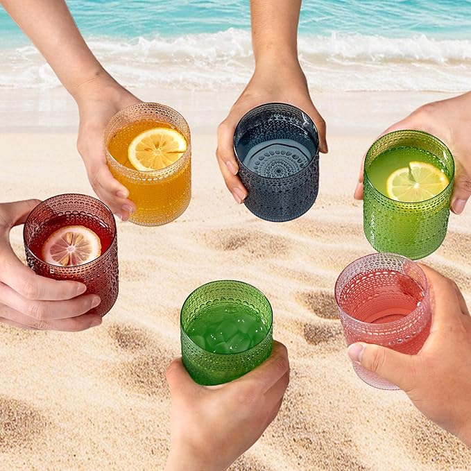 18PCS Plastic Hobnail Drinking Glasses - 14 Oz Clear Vintage Glasses Drinkware - Disposable Beaded Cups for Beer, Whiskey, Juice, Cocktail, Wine, Party