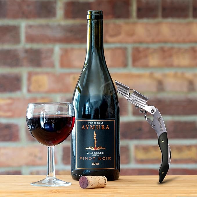 WineOp Professional Wine Opener Luxury Double Hinged Waiter's Corkscrew Wine Bottle Key - Cork screwer for Servers, Bartenders, Sommelier and Home Use | All-In-One Stainless Steel (Ebony Wood Handle)