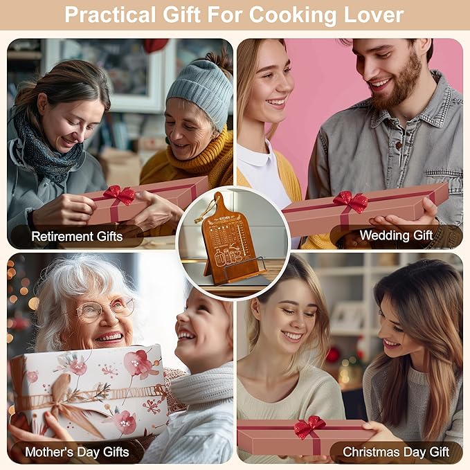 Cookbook Stand for Kitchen Counter Recipe Book Holder with Conversion Chart Adjustable Non Slip Cookbook Holder Kitchen Gifts for Women Mother's Day Gifts for Mom Housewarming Retirement Gifts