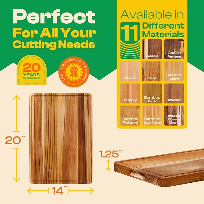 Riveira Teak Wood Cutting Board – Gourmet Teak Grandeur: 20 x 14 Wooden Cutting Board – Natural Wooden Cutting Boards For Kitchen Decorative – Innovative Juice Grooves Teak Wooden Chopping Board