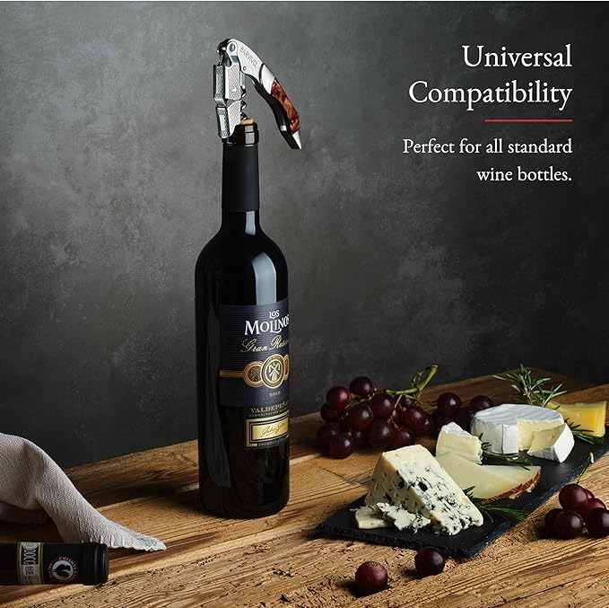 Barvivo Gold Resin Wine Opener with Foil Cutter Knife and Cap Remover, Double Hinged Manual Wine Key for Bartenders, Servers, Waiters, Stainless Steel Wine Bottle Opener Corkscrew