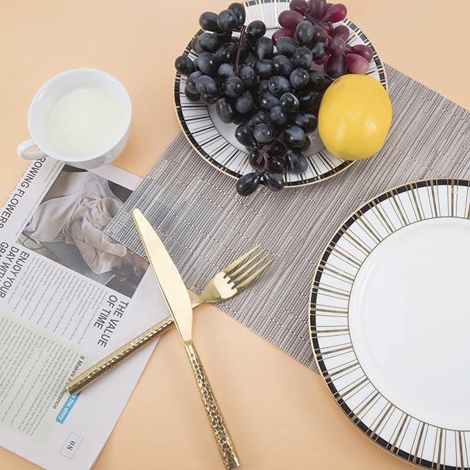Vinyl Placemats Set of 6 - Easy Clean Modern Durable Washable Place Mats - Heat Resistant Placemats for Kitchen Table - PVC Table Mats for Dining Table (Sliver, 6)