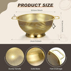 Norme 4 Quart Stainless Steel Gold Colander and 3 Pcs Gold Fine Mesh Strainer, Stainless Steel Pasta Rice Food Metal Strainer with Handles, Easy Clean and Dishwasher Safe