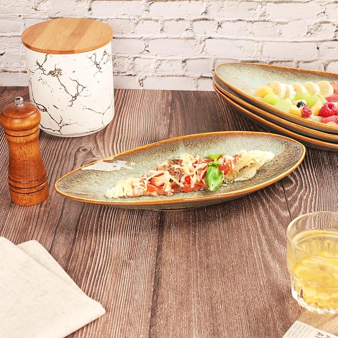 Ceramic Dinner Plates Set of 4, for Bread, Pasta, Salad, sushi - Microwave, Oven and Dishwasher Safe, Scratch Resistant durable Brown Brown reactive glaze