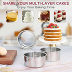 Onader 4 Inch Cake Pans Sets of 8 for Baking, Stainless Steel Mini Round Smash Cake Bake Pan, Small Size & Non Toxic for Birthday Wedding