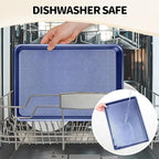 Vinino Baking Sheet Set of 3, Cookie Sheets For Baking with Square Texture Pattern, Thicker Carbon Steel Non-stick Baking Pan Half/Quarter/Jelly Roll Pans Tray for Oven-Blue