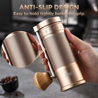 Bincoo Manual Coffee Grinder with Foldable Handle– External Setting Hand Coffee Grinder with Steel Burr,Compact and Portable for Home/Travel/Camping(Champagne)