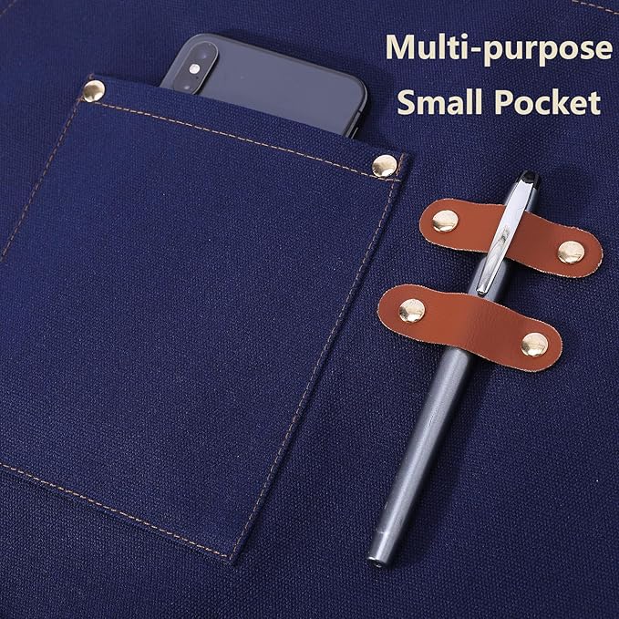 AFUN Chef Aprons for Women Men with Large Pockets, Cotton Canvas Cross Back Water Repellent Work Apron, Size M to XXL (Darkblue)