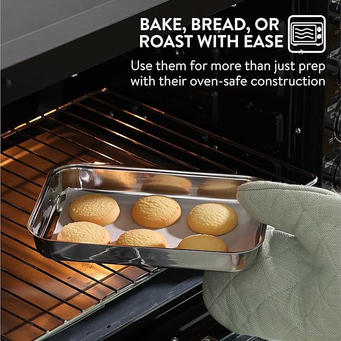 Navaris Breading Trays Set - Toaster Oven Pan - 3 Stainless Steel Trays for Food - Stainless Steel Tray for Bread Crumb Dishes Panko Schnitzel - Breading Tray for Fish and Meat