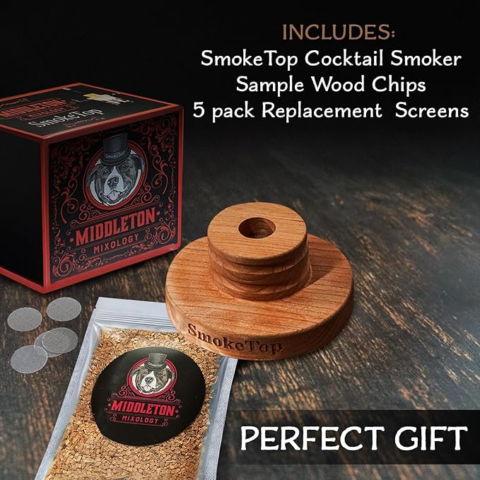 SmokeTop Cocktail Smoker Kit - Old Fashioned Chimney Drink Smoker for Cocktails, Whiskey, & Bourbon With Sample Pack Of Wood Chips - by Middleton Mixology