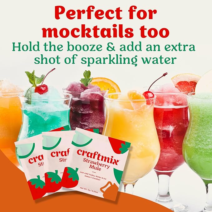 Craftmix Strawberry Mule, Makes 12 Drinks, Skinny Cocktail Mixers Moscow Mule - Mocktail Drink Mixers - Made With Real Fruit - Vegan Low-Carb, Low-Sugar, Non-GMO, Dairy Free, Gluten Free, Easy to Mix