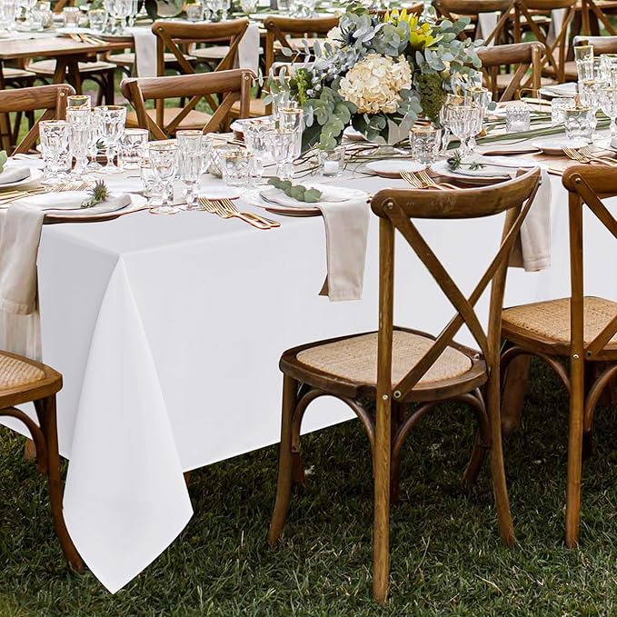 Fitable 8 Pack Rectangle Tablecloths: Stain Resistant Wrinkle Free Circle Table Clothes, Washable Reusable Polyester Table Covers for Wedding Party Birthday Banquet Reception(White, 60x102 Inch)