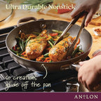 Anolon Advanced Home Hard Anodized Nonstick Deep Frying Skillet with Lid, 12-Inch Ultimate Pan, Bronze