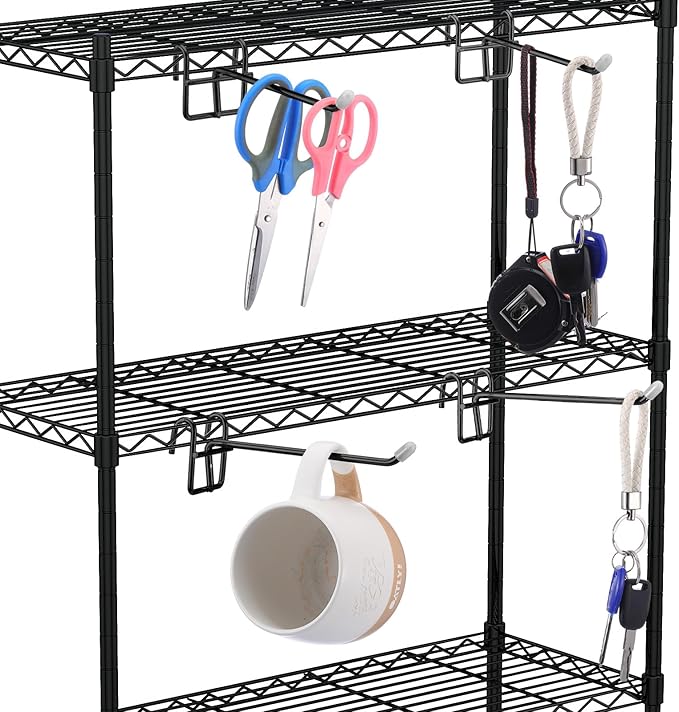 8 Pcs Accessory Hooks for Wire Shelving with Rubber Cover Heavy Duty Metal Hooks for Hanging Kitchen Utensils Wire Shelf Accessories Room Organization (Black)