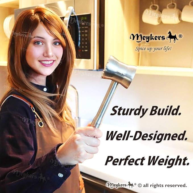 Meykers Meat Tenderizer Mallet | 304 Stainless Steel | Dishwasher Safe | Meat Pounder Hammer Flattner Beater | Kitchen Tool for Steak Chicken Poultry Food | ablandador de carne martillo para carne