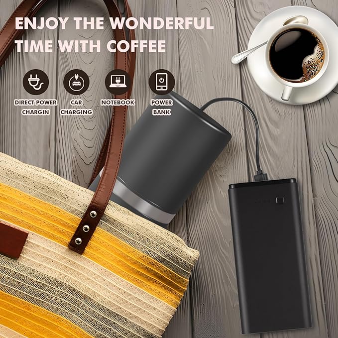 Portable Electric Coffee Grinder Stainless Steel Conical Burr Coffee Grinder with 45 Adjustable Settings Rechargeable Coffee Bean Grinder for Home, Travel, Camping, Office-Titanium color