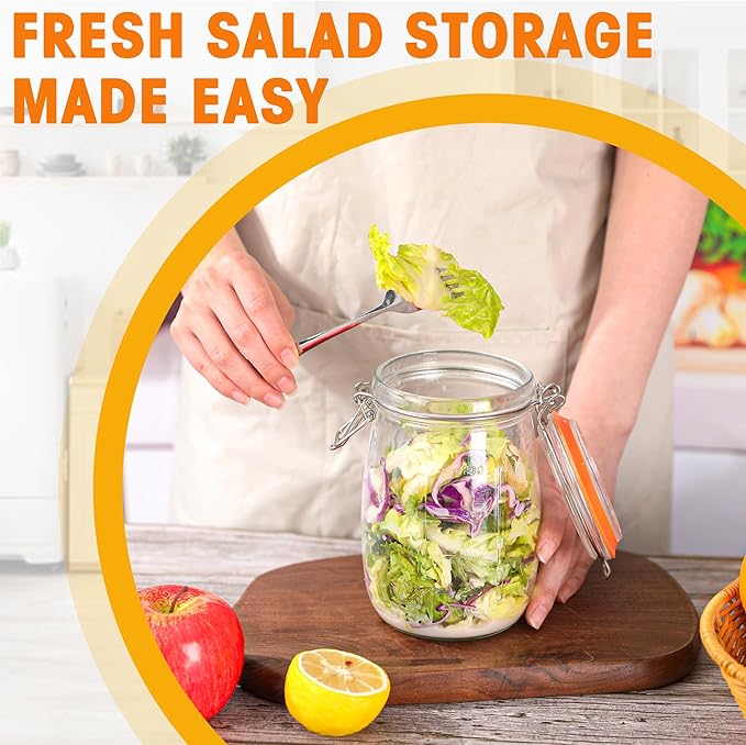 Wide Mouth Mason Jars 32 oz, 4 Pack Glass Canning Jars with Airtight Lid, Large Clear Canister Quart Jars for Pickling Flour Salad Jam Jelly Coffee Sugar Beans Kitchen Storage (4 Pack 32OZ)