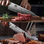 SHAN ZU Kitchen Knife Set with Double Sided Magnetic Knife Block, 7PCS Knives Block Sets in Powder Steel Ultra Sharp Japanese Knife Sets with Sharpening Steel Chef Knives Set with Pakkawood Handle