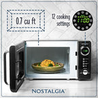 Nostalgia Retro Compact Countertop Microwave Oven, 0.7 Cu. Ft. 700-Watts with LED Digital Display, Child Lock, Easy Clean Interior, Black