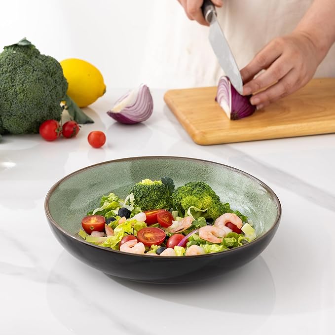 LERATIO Large Pasta Bowls,38oz Ceramic Pasta Bowls,9.0" Reactive Glaze Pasta Bowl Set of 6,Microwave & Dishwasher,Oven Safe,Wide Serving Bowls for Salad,Pasta,Fruit,Scratch Resistant-Light Blue